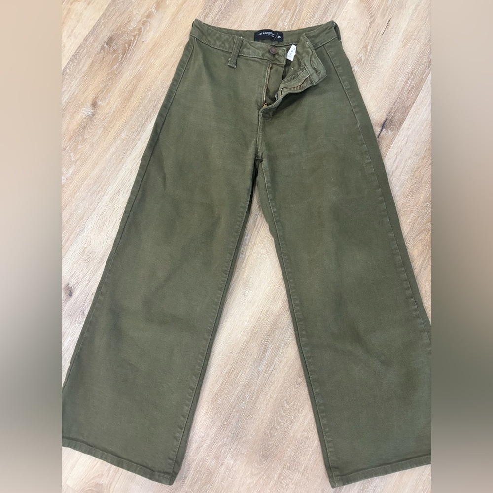 Just Black Olive Green cropped wide leg Denim Jeans